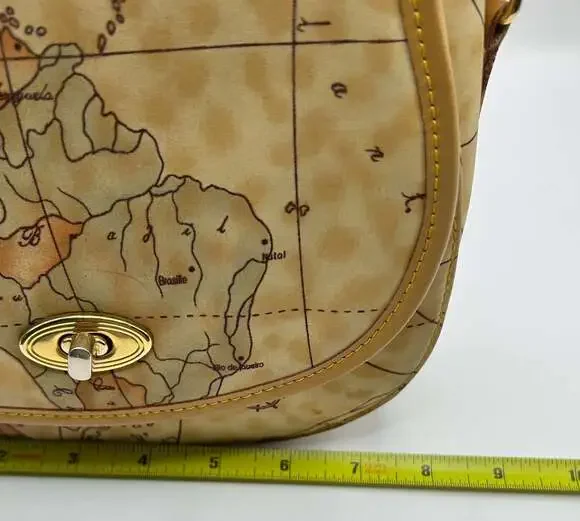 Vintage Geography Print Faux Leather Saddle Crossbody Bag - Picture 2 of 9